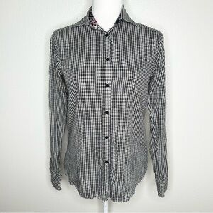 CHAPS No Iron Womens Black White Houndstooth Long Sleeve Button Up Shirt Size S